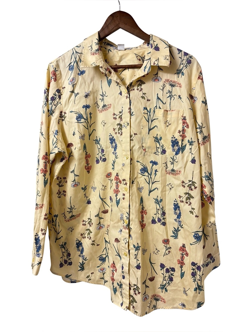 Coldwater Creek yellow allover wildflower botanical cottage button up shirt 1X